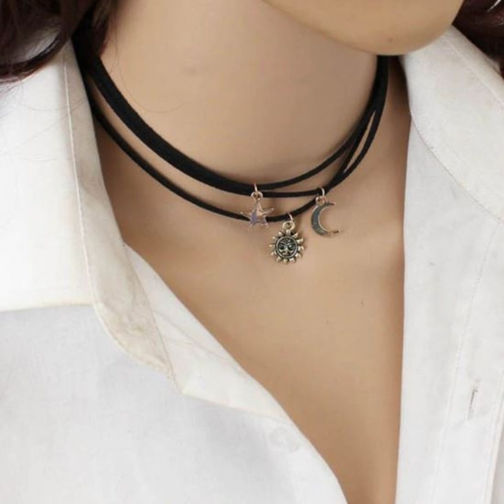 Boho 3 Layer Moon and Stars Necklace - Picture 4 of 8
